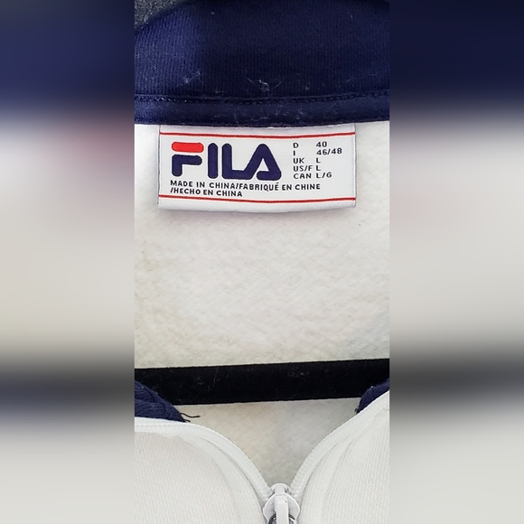Fila Ladies' 1/4 Zip Fleece Pullover Sweatshirt, White/Navy Large - Picture 6 of 14